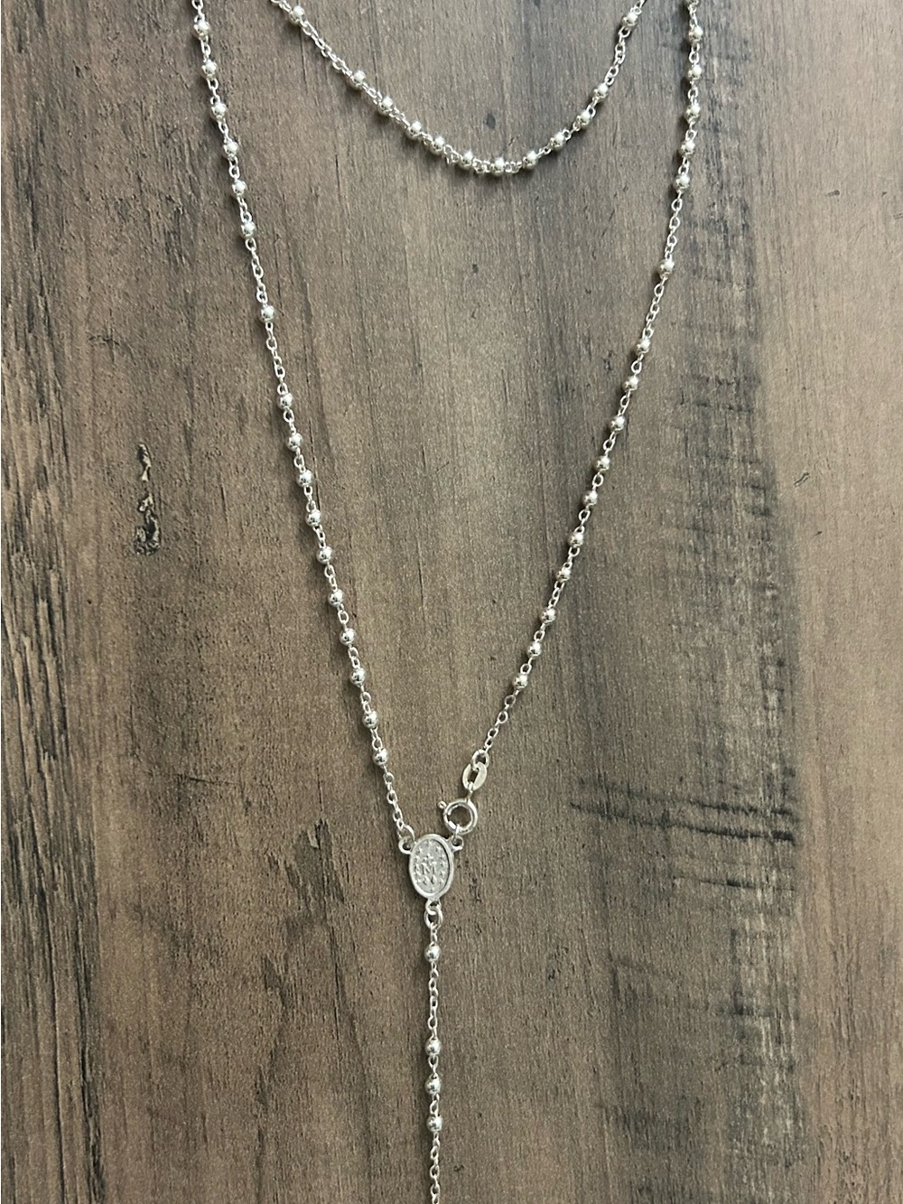 Delicate Sterling-Style Layered Rosary Necklace - Silver
